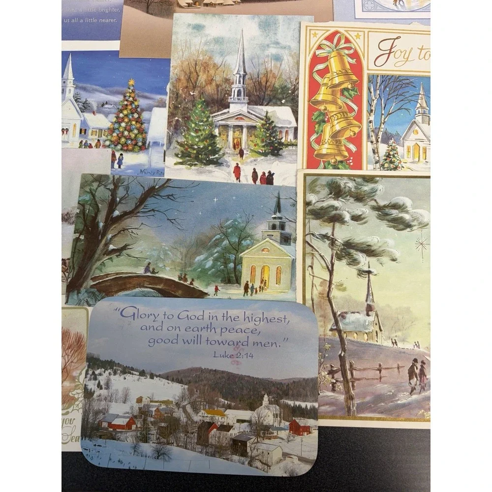 Vintage Christmas Cards Fronts ONLY Churches Cathedrals Scrapbooking Crafts 50+